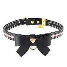 Ошейник с поводком LOCKINK SEVANDA Love Heart Butterfly Leather Collar Set, черно-розовый, с бантом