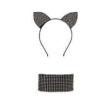 Набор кошечки со стразами Leg Avenue Cat ear headband & choker set, широкий чокер и ушки