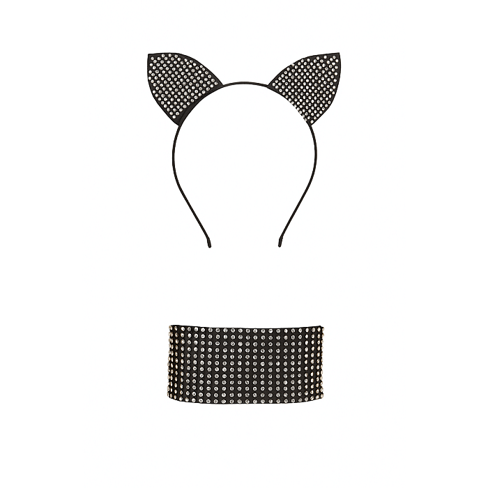 Набор кошечки со стразами Leg Avenue Cat ear headband & choker set, широкий чокер и ушки