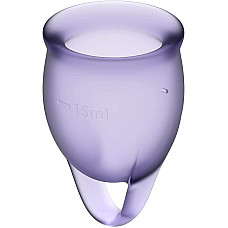 Набір менструальних чаш Satisfyer Feel Confident (lila), 15мл та 20мл, мішечок для зберігання