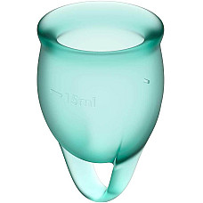 Набір менструальних чаш Satisfyer Feel Confident (dark green), 15мл і 20мл, мішечок для зберігання