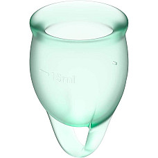 Набір менструальних чаш Satisfyer Feel Confident (light green), 15мл і 20мл, мішечок для зберігання