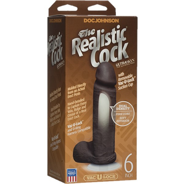 Фаллоимитатор Doc Johnson The Realistic Cock 6 inch Black - ULTRASKYN, Vac-U-Lock, диаметр 4,3см