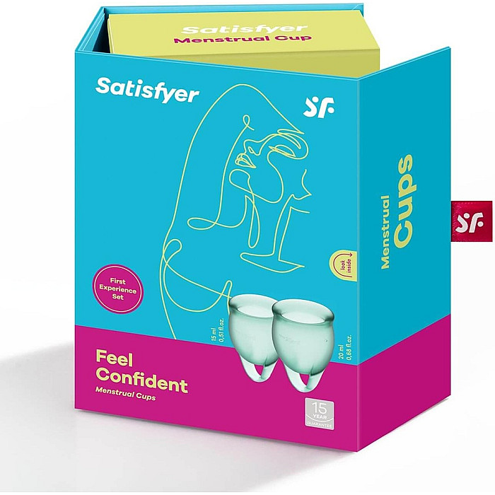 Набір менструальних чаш Satisfyer Feel Confident (dark green), 15мл і 20мл, мішечок для зберігання