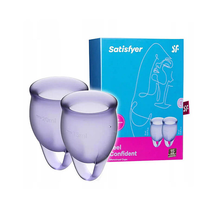 Набір менструальних чаш Satisfyer Feel Confident (lila), 15мл та 20мл, мішечок для зберігання