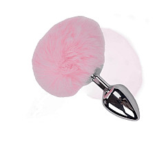 Металева анальна пробка Кролячий хвостик Alive Fluffy Plug L Pink, діаметр 3,9 см