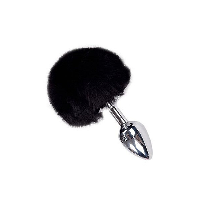 Металлическая анальная пробка Кроличий хвостик Alive Fluffy Plug S Black, диаметр 2,8 см
