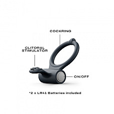 Эрекционное кольцо Dorcel Power Clit Black V2 с вибрацией, с язычком со щеточкой