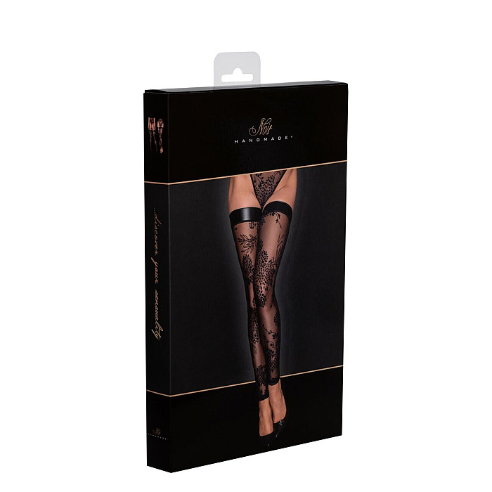 Чулки без мыска Noir Handmade F243 Tulle stockings with patterned flock embroidery, XL