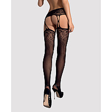 Чулки-стокинги с растительным рисунком Obsessive Garter stockings S206 black S/M/L черные, имитация