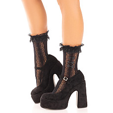 Носочки ажурные Leg Avenue Mini Bow Lace Anklet, черные, с рюшами, декор — бантики