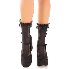 Носочки ажурные Leg Avenue Mini Bow Lace Anklet, черные, с рюшами, декор — бантики