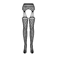 Сетчатые чулки-стокинги под леопард Obsessive Garter stockings S817 S/M/L, имитация гартеров, с дост