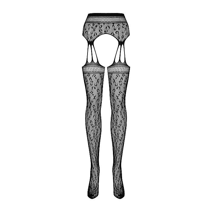 Сетчатые чулки-стокинги под леопард Obsessive Garter stockings S817 S/M/L, имитация гартеров, с дост