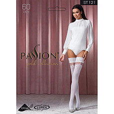 Чулки Passion ST121 3/4 white, на ажурной силиконовой резинке, с цветочным орнаментом и вертикальным