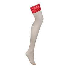 Чулки Obsessive Ingridia stockings M/L, бежевые с красной резинкой