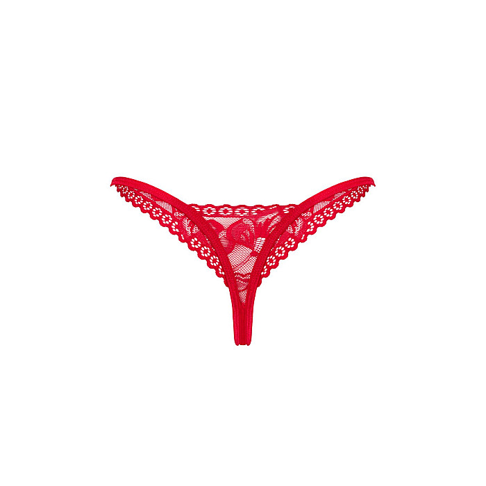Кружевные стринги Obsessive Lacelove thong XL/2XL Red, низкая посадка