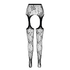 Эротические колготки-бодистокинг Passion ECO S001 black, с доступом, декор бабочки, подвязки