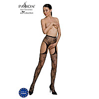 Эротические колготки-бодистокинг Passion ECO S001 black, с доступом, декор бабочки, подвязки