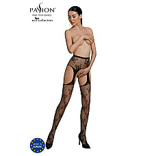 Эротические колготки-бодистокинг Passion ECO S001 black, с доступом, декор бабочки, подвязки