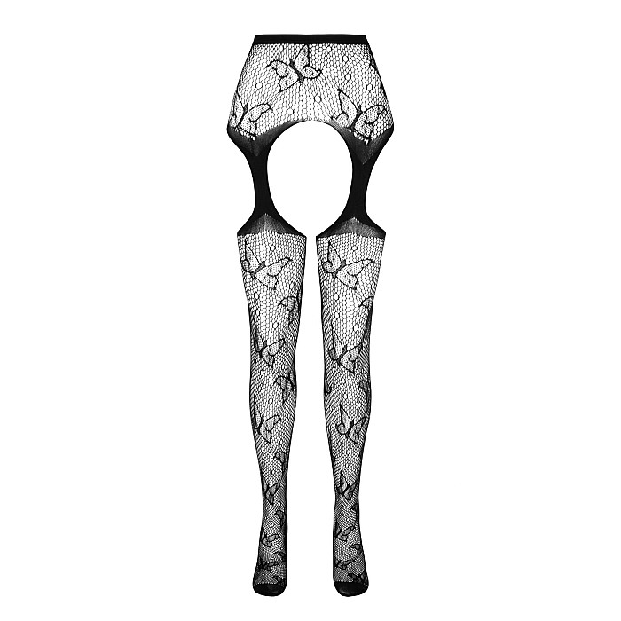 Эротические колготки-бодистокинг Passion ECO S001 black, с доступом, декор бабочки, подвязки