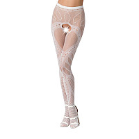 Эротические колготки-бодистокинг Passion S007 white, красивые ажурные колготки с вырезом