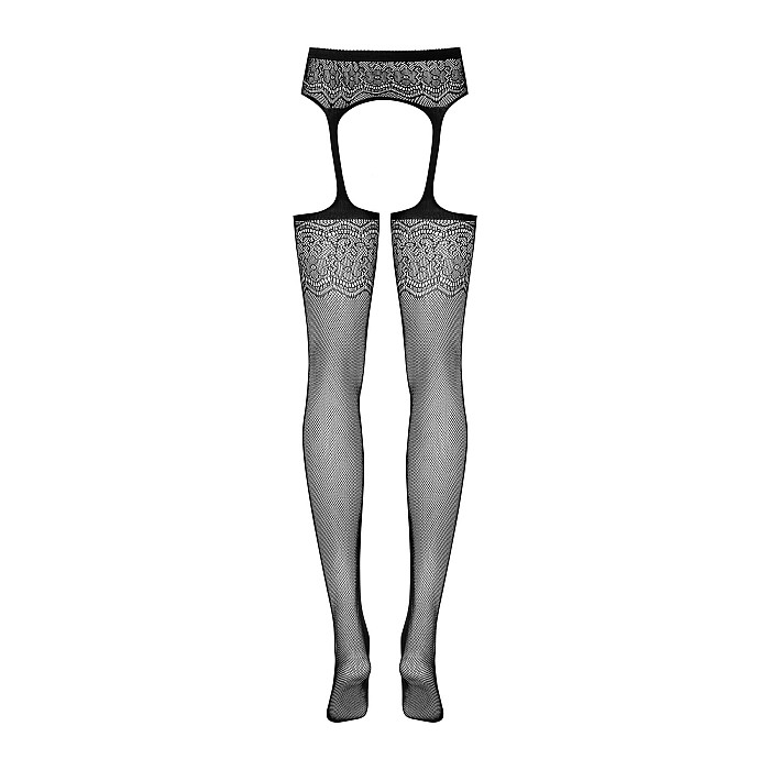 Сітчасті панчохи-стокінги з квітковим малюнком Obsessive Garter stockings S207 S/M/L, чорні, імітаці