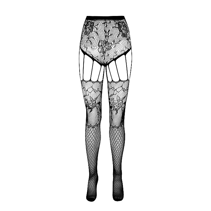 Эротические колготки-бодистокинг Passion ECO S004 red, закрытые трусики, декор, подвязки