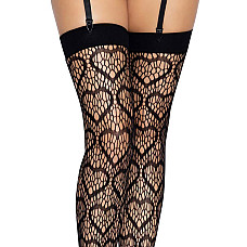 Ажурные чулки с сердечками Leg Avenue Heart Black, one size