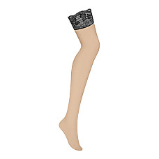 Чулки Obsessive Nutris stockings, XS/S, телесные, с черным кружевом, под пояс