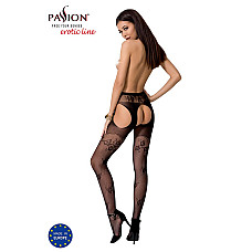 Сексуальные колготки-бодистокинги Passion S022 One Size, Black, имитация чулок и пояса с гартерами