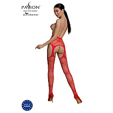 Эротические колготки-бодистокинг Passion ECO S001 red, с доступом, декор бабочки, подвязки