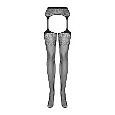 Сетчатые чулки-стокинги с цветочным рисунком Obsessive Garter stockings S207 XL/XXL, черные, доступ