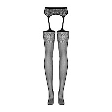 Сетчатые чулки-стокинги с цветочным рисунком Obsessive Garter stockings S207 XL/XXL, черные, доступ