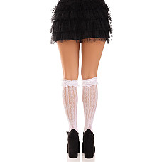 Гольфы ажурные Leg Avenue Sweetheart Ruffle Cuff Knee Highs, белые, рисунок-сердечки