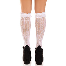 Гольфы ажурные Leg Avenue Sweetheart Ruffle Cuff Knee Highs, белые, рисунок-сердечки