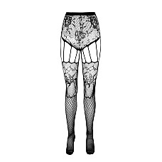 Эротические колготки-бодистокинг Passion ECO S004 white, закрытые трусики, декор, подвязки