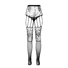Эротические колготки-бодистокинг Passion ECO S004 white, закрытые трусики, декор, подвязки