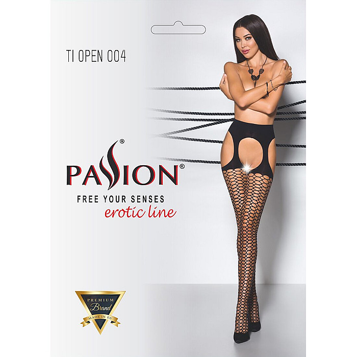 Эротические колготки Passion TIOPEN 004 1/2 (fishnet 40 den), nero, имитация чулок и пояса