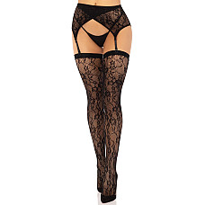Комплект Leg Avenue Lace thigh highs & garterbelt, One Size, черный, чулки и пояс с пажами