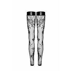 Панчохи Noir Handmade F243 Tulle stockings with patterned flock embroidery - 3XL