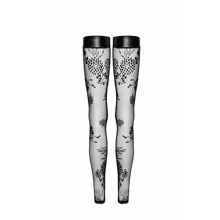 Чулки без мыска Noir Handmade F243 Tulle stockings with patterned flock embroidery, 3XL