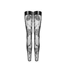 Панчохи Noir Handmade F243 Tulle stockings with patterned flock embroidery - 3XL