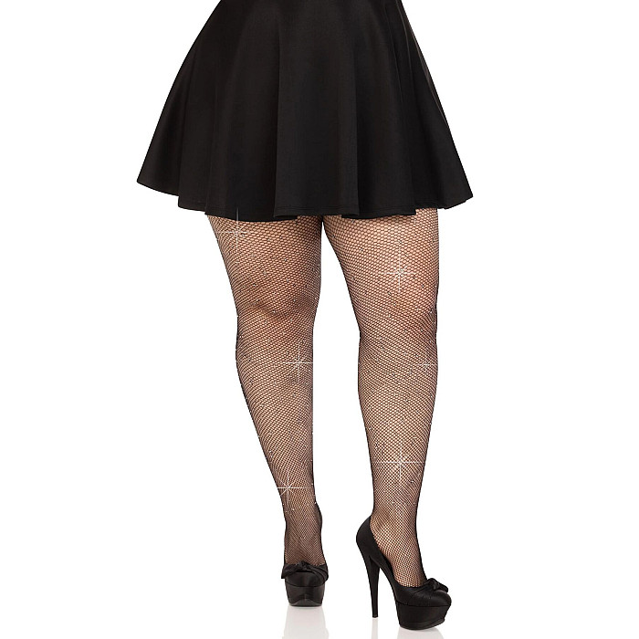 Колготки Leg Avenue Rhinestone micro net tights Plus size Black, дрібна сітка, стрази