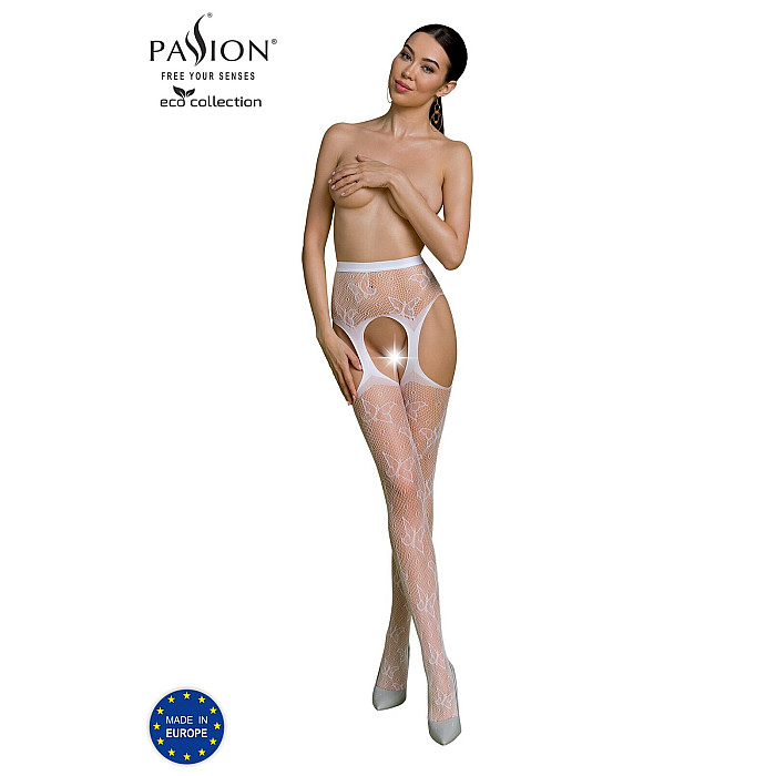 Эротические колготки-бодистокинг Passion ECO S001 white, с доступом, декор бабочки, подвязки