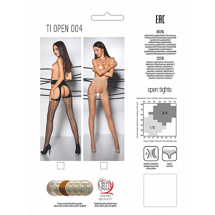 Эротические колготки Passion TIOPEN 004 3/4 (fishnet 40 den), black, имитация чулок и пояса