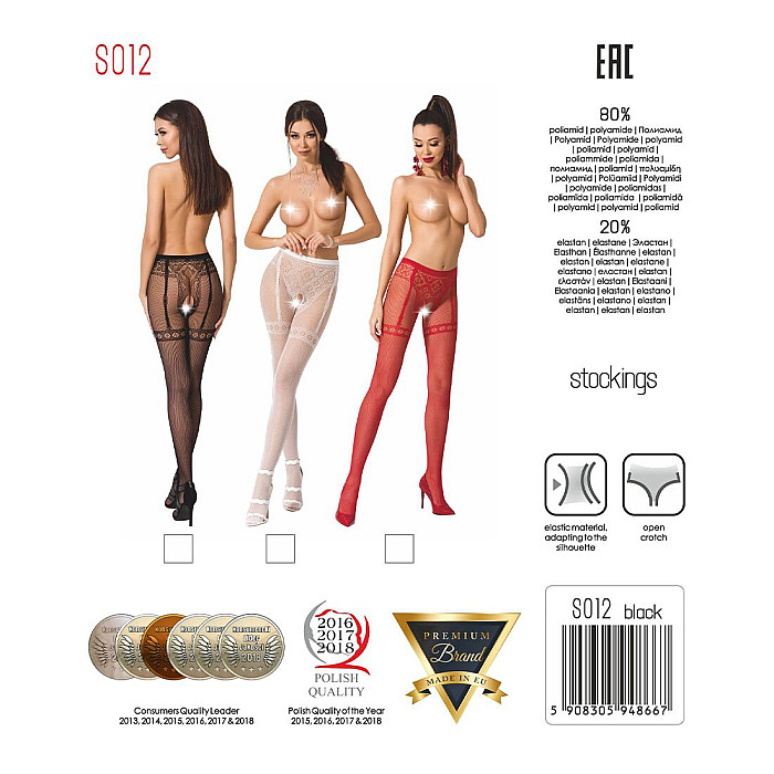 Колготки-бодистокинги Passion S012 One Size, White, имитация чулок, пояса и кружевных трусиков