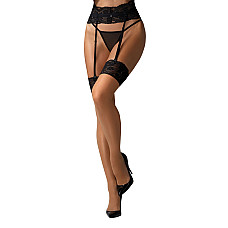 Чулки Obsessive Nutris stockings, XL/2XL, телесные, с черным кружевом, под пояс