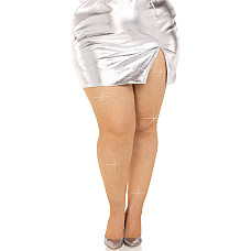 Колготки Leg Avenue Rhinestone micro net tights Plus size Caramel, мелкая сетка, стразы