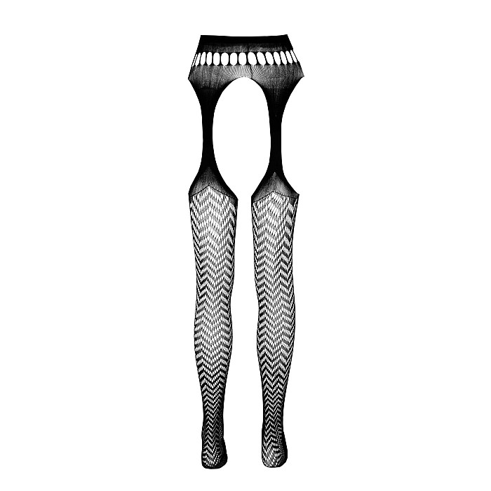Еротичні колготки-бодістокінг Passion ECO S002 black, з доступом, геометричне плетіння